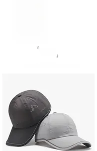 Détail de casquettes de baseball séchage rapide en gris foncé et clair avec aérations
