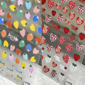 5D Embossed Nail Art Stickers Self Adhesive Thin Strawberry Pattern Colorful Sweet Japanese Style Manicure Decals