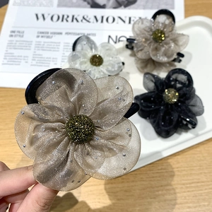 Elegant mesh flower hair claw clips with rhinestones in four soft colors for women