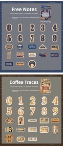 Detail view of 46 vintage washi stickers featuring retro stamps and labels in two themes