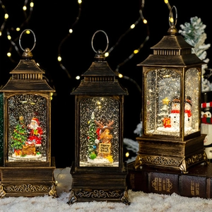 Lanterne Boule À Neige De Noël Vintage Bronze Lumière LED Paillettes Tourbillonnantes Ornement De Décoration Musical