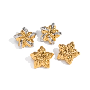 Two-tone 18K gold and silver stainless steel star stud earrings on white background