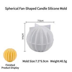 Détail du moule en silicone rond rayé et bougie finie avec dimensions précises