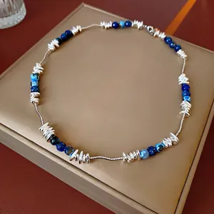 Geometric Beaded Necklace With Agate Alloy Resin Copper Beads Vintage Boho Clavicle Chain For Women Jewelry Gift