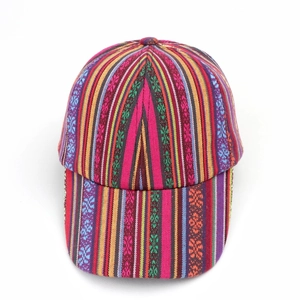 Bohemian ethnic style baseball cap with colorful striped embroidery for sun protection