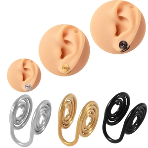 Spiral non-piercing stainless steel ear cuffs in silver, gold, and black finishes