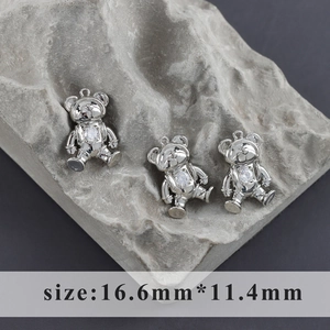 Colgante de oso plateado con detalle de circón, dije de joyería DIY 16,6mm x 11,4mm