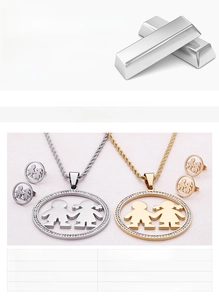 Parure en acier titane 316L avec pendentifs garçon et fille sertis de cristaux