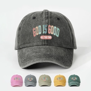 Retro Washed Cotton Baseball Cap God Is Good Letter Print Adjustable Distressed Casual Sun Hat For Unisex Women Men