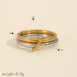 Minimalist geometric multi-layer stainless steel ring set in gold and silver finish