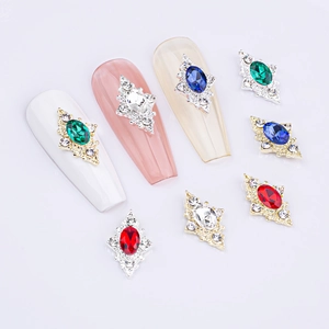 Luxury 3D diamond nail charms set with colorful rhinestones on geometric metal bases