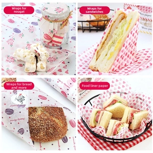 Greaseproof food grade wax paper with floral heart patterns for wrapping sandwiches and sweets
