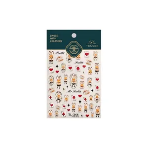 Retro court style Mr. Rabbit nail art stickers with poker hearts and tea cup patterns