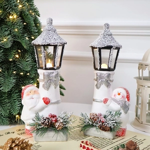 Christmas Lighthouse LED Lamp Ornaments Santa Claus Snowman Figurine Ceramic Warm Light Holiday Home Tabletop Decoration