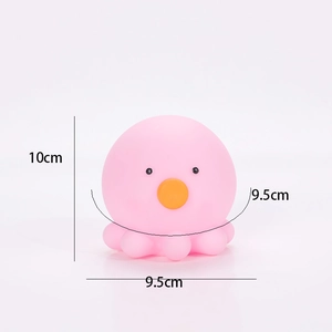 Pink cartoon octopus night light dimensions showing 10cm height and 9.5cm width