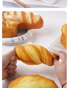 Close-up of flexible PU squishy bread showing slow rebound texture under hand squeeze