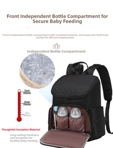 Macro view of dual bottle pockets with aluminum foil insulation in the black diaper bag