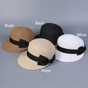 Cappelli di paglia giapponesi con fiocchi neri nei colori kaki, nero, beige e bianco