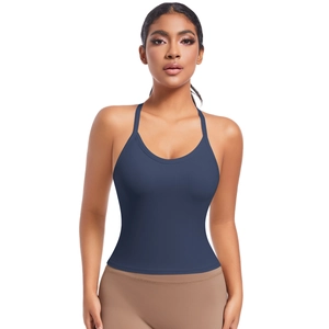 Soutien-gorge de sport sans couture bleu foncé avec bretelles croisées pour le yoga
