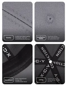 Detail view of cotton baseball cap stitching, embroidered eyelets, and sweatband texture
