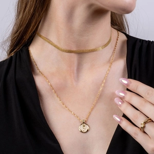 Layered gold S925 sterling silver necklaces and twisted crystal ring set for women