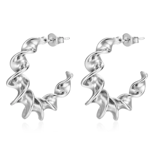 Boucles d'oreilles créoles torsadées irrégulières en acier inoxydable argenté chic