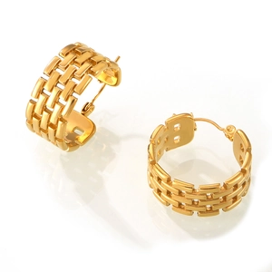 French vintage gold-plated titanium steel U-shaped hoop earrings with layered chain design