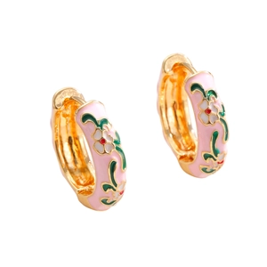 Vintage pink enamel floral earrings with gold trim and hand-painted flower petals