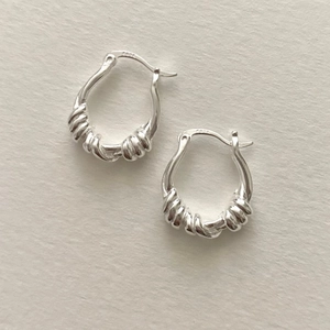 S925 sterling silver knotted hoop earrings with polished twisted texture for women
