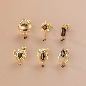 Retro Schwarzer Zirkon Ohrknorpelstecker Edelstahl Doppelkopfschraube Piercing Ohrringe Geometrischer Stil Schmuck