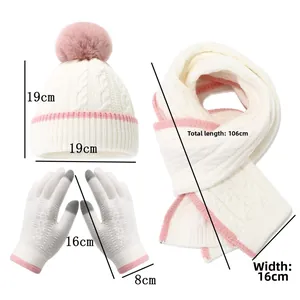 Detaillierte Größenangaben für Winter-Strickset aus Mütze, Schal und Handschuhen in Weiß