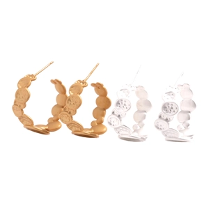 Irregular textured geometric C-shaped hoop earrings in gold and silver finish