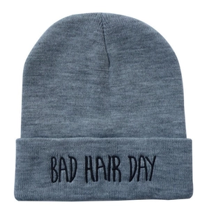 Beanie Hat Knitted Acrylic Bad Hair Day Embroidery Winter Warm Casual Hip Hop Skull Cap For Men Women Solid Color