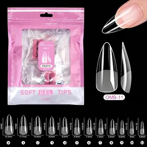Tabella taglie dettagliata per unghie finte stiletto in gel morbido con 12 dimensioni