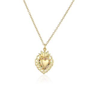Elegant 18K gold plated heart pendant necklace with colorful cubic zirconia stones
