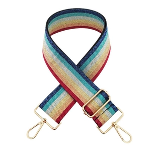 Rainbow striped crossbody bag strap with metallic glitter and gold lobster clasps