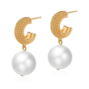 Vintage 18K vergoldete Messing Perlenohrringe mit gewebtem Gliederketten-Design