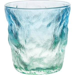 Glacier textured teal gradient glass cup for water and juice on white background