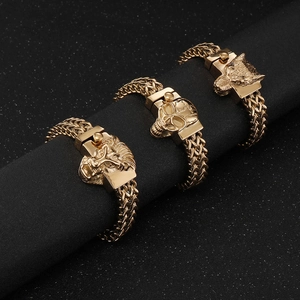 Bracelet Chaîne Tressée Tête De Lion Crâne Loup En Acier Inoxydable Pour Hommes Bijoux Punk Rock Hip Hop