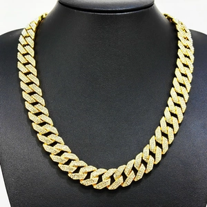 Iced out 15mm gold rhumbus Cuban link chain necklace for men with sparkling crystals