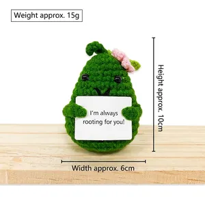 Handmade Crochet Positive Doll Knitted Vegetable Fruit Toy With Inspirational Card Desk Decor Emotional Support Gift