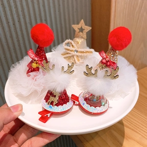 Lot de cinq barrettes de Noël pour filles avec bois de renne et bonnet à paillettes