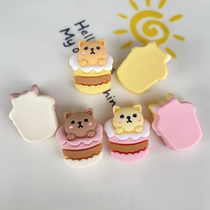Flat back resin charms featuring cute cartoon puppy cakes and bear toast designs