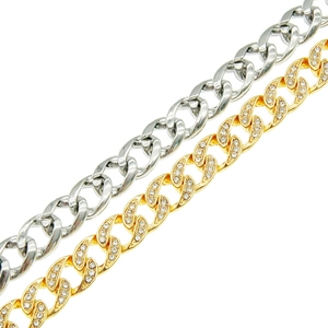 Hip hop style Cuban link necklaces in gold and silver with sparkling rhinestones details