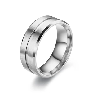 Minimalist titanium steel ring for men with brushed finish and polished silver edges