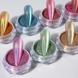 7-piece set of laser aurora nail glitter powders in various iridescent holographic colors