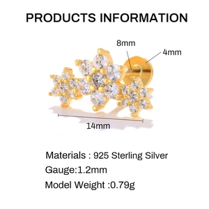 Detailed technical diagram of a 925 sterling silver geometric earring showing 14mm length