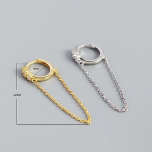 S925 sterling silver geometric tassel chain earrings in gold and silver finish with zircons