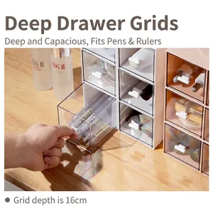 White multi-layer desktop storage box with transparent drawers and 16cm depth for cosmetics