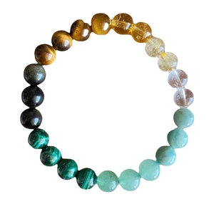 Bohemian style bracelet with multi-color 8mm natural gemstones on elastic cord